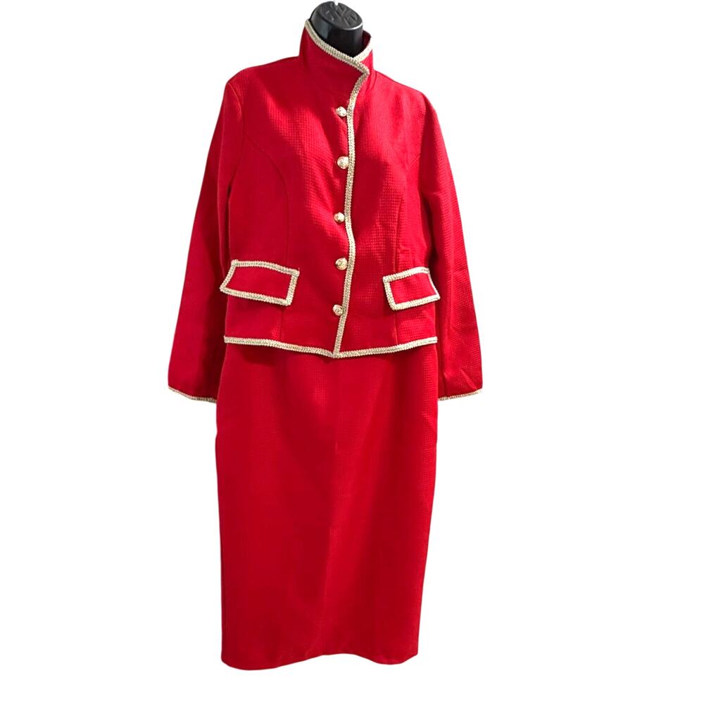 NWT Women's Two-Piece Skirt Suit Classic Military Inspired Design Red Size XL
